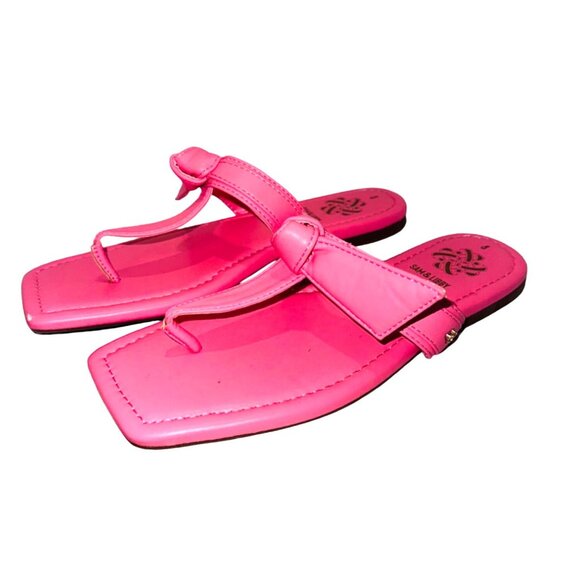 Sam & Libby Pink Square Toe Bow Sandals Size 8 Barbiecore Feminine Travel Preppy - Picture 2 of 10
